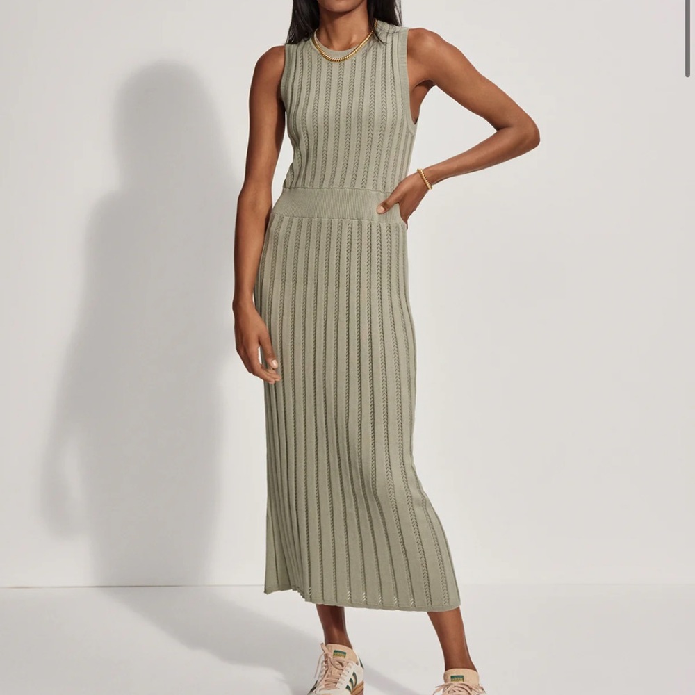 Varley Florian knit dress in color seagrass
